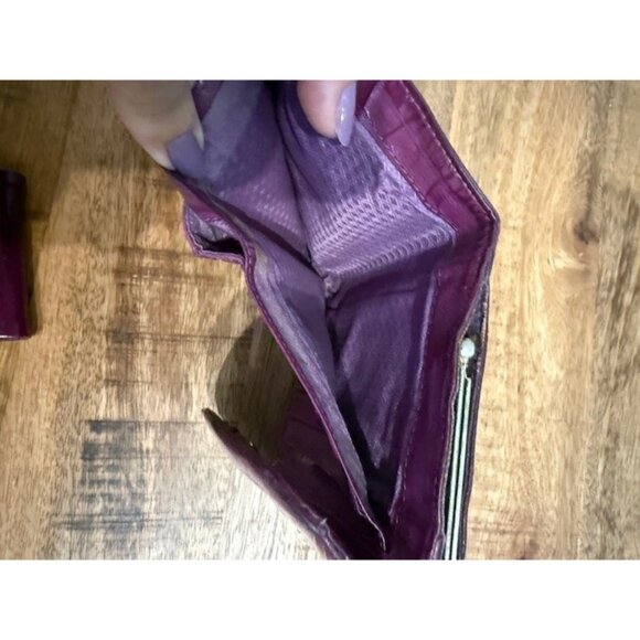 Genuine Eel Skin Leather Wallet Snap Flap Kisslock Fuchsia Pink Purple Coin Set - Picture 5 of 9